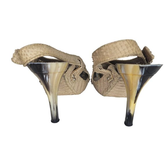 Christian Dior Beige Snake skin Strappy Slingback Heels Size 38 Women's Designer - Picture 11 of 11
